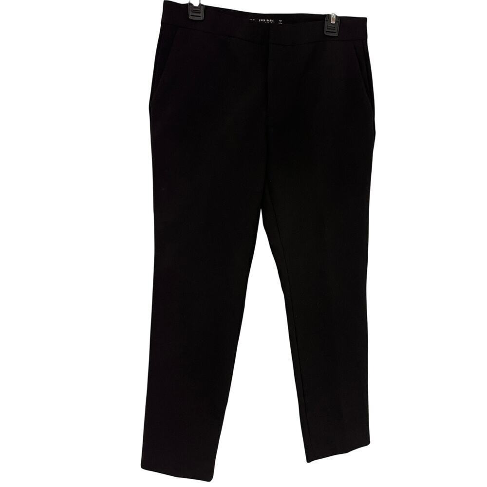 Zara Basic Collection Black High Rise Flat Front Trouser Pants Size 6